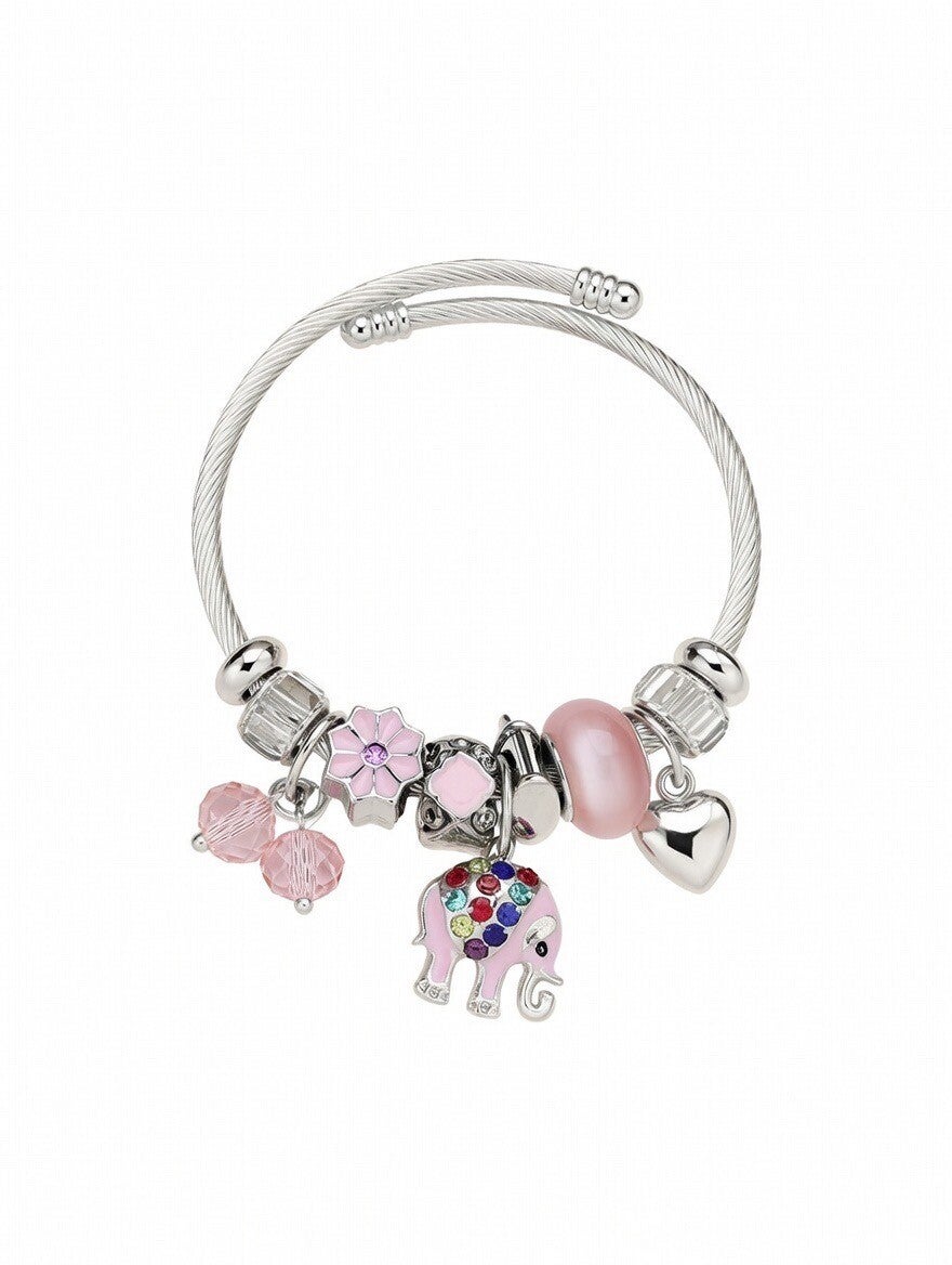 PULSERA ABALORIOS EN PLATEADO ELEFANTE ROSA