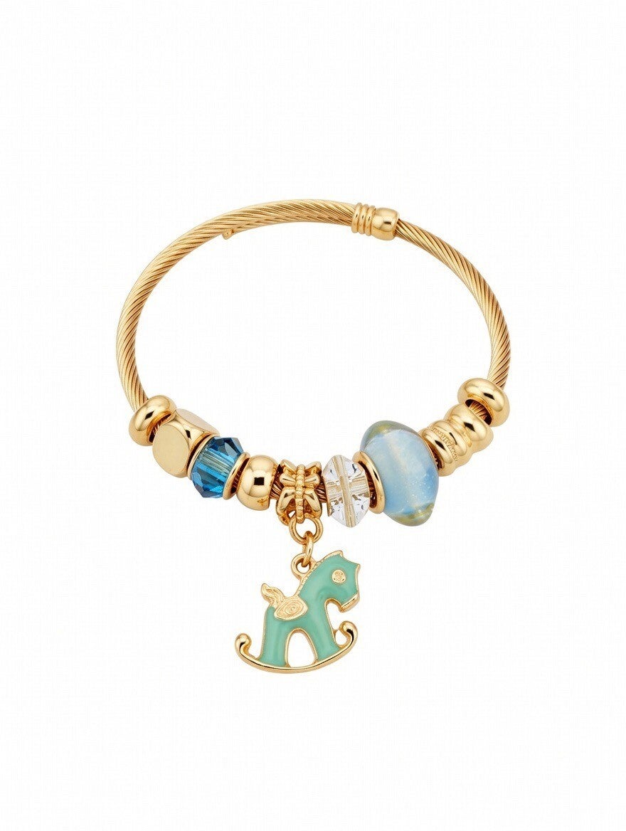 PULSERA ABALORIOS EN DORADO CABALLITO TURQUESA