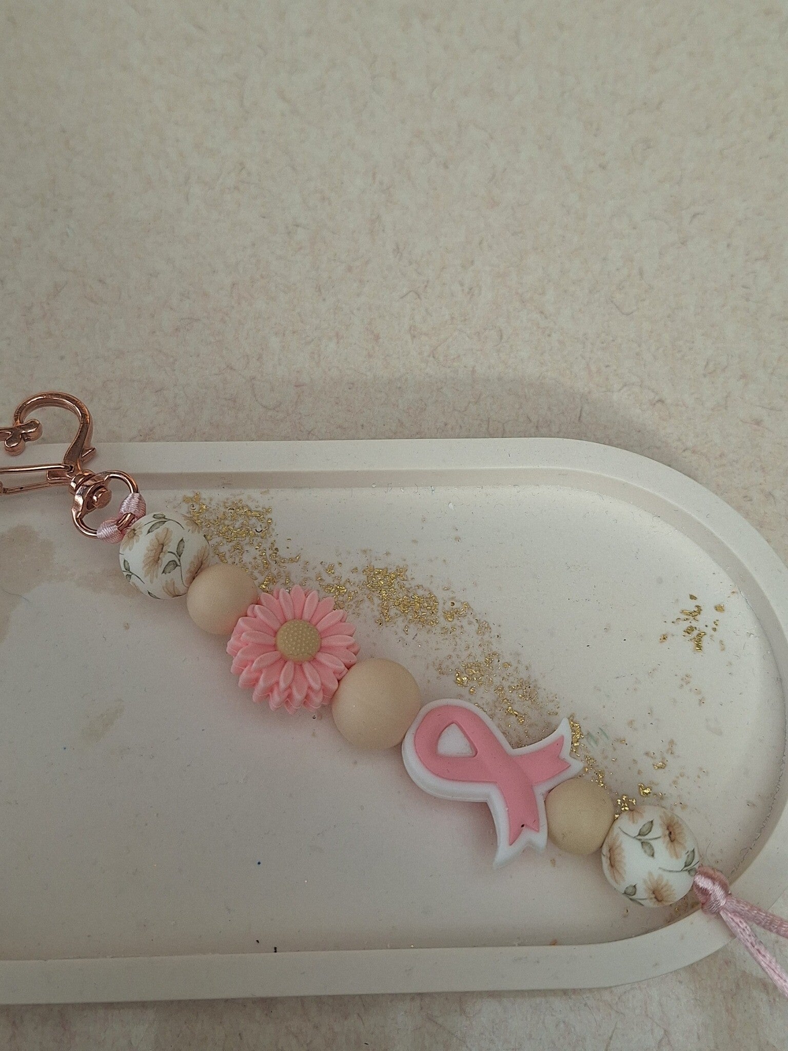 Sleutelhanger Pink Ribbon flower