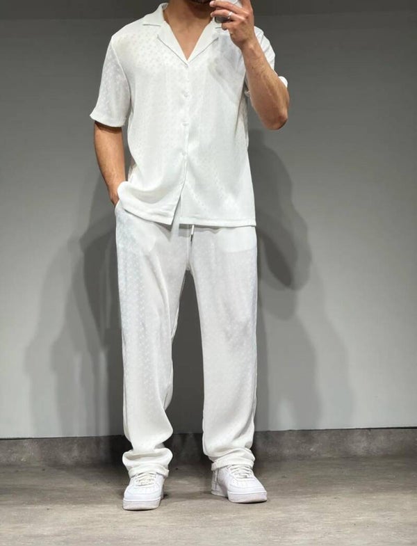 Ensemble homme deux pièces chemise + pantalon côtelé blanche