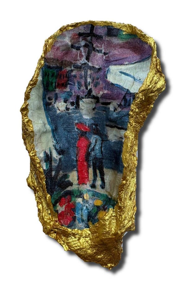 Gezicht op het casino in Cannes van Kees van Dongen op gouden XL-oesterschelp (3436)