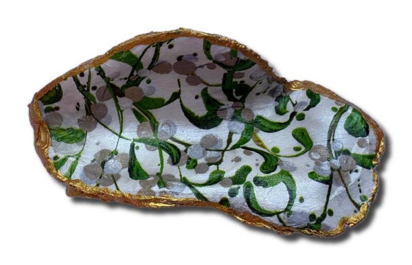 Moderne mistletoe op een gouden XL Oesterschelp (3445)