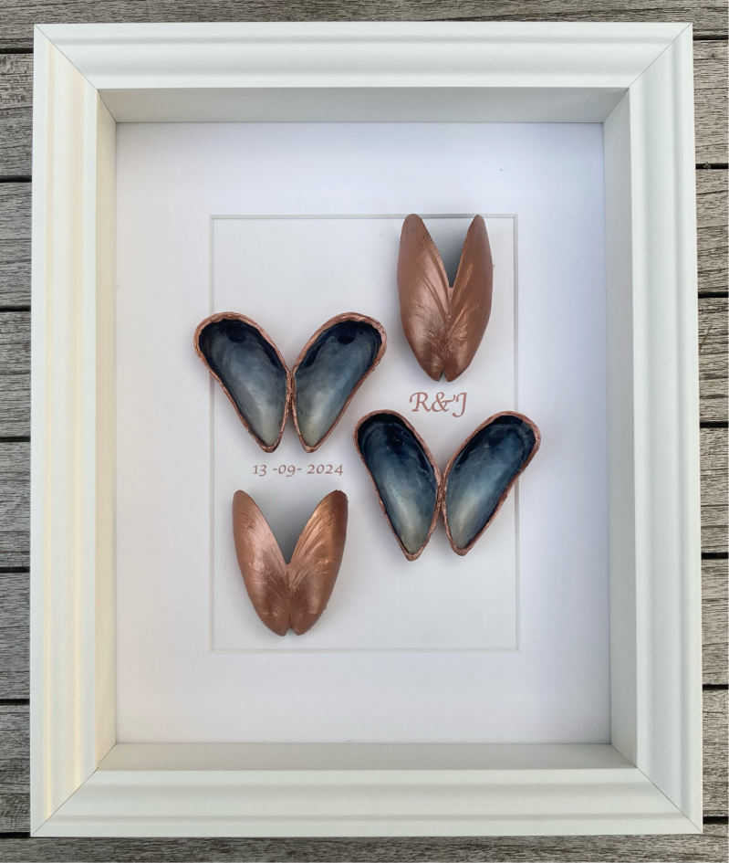 rosegouden mosselen in lijst