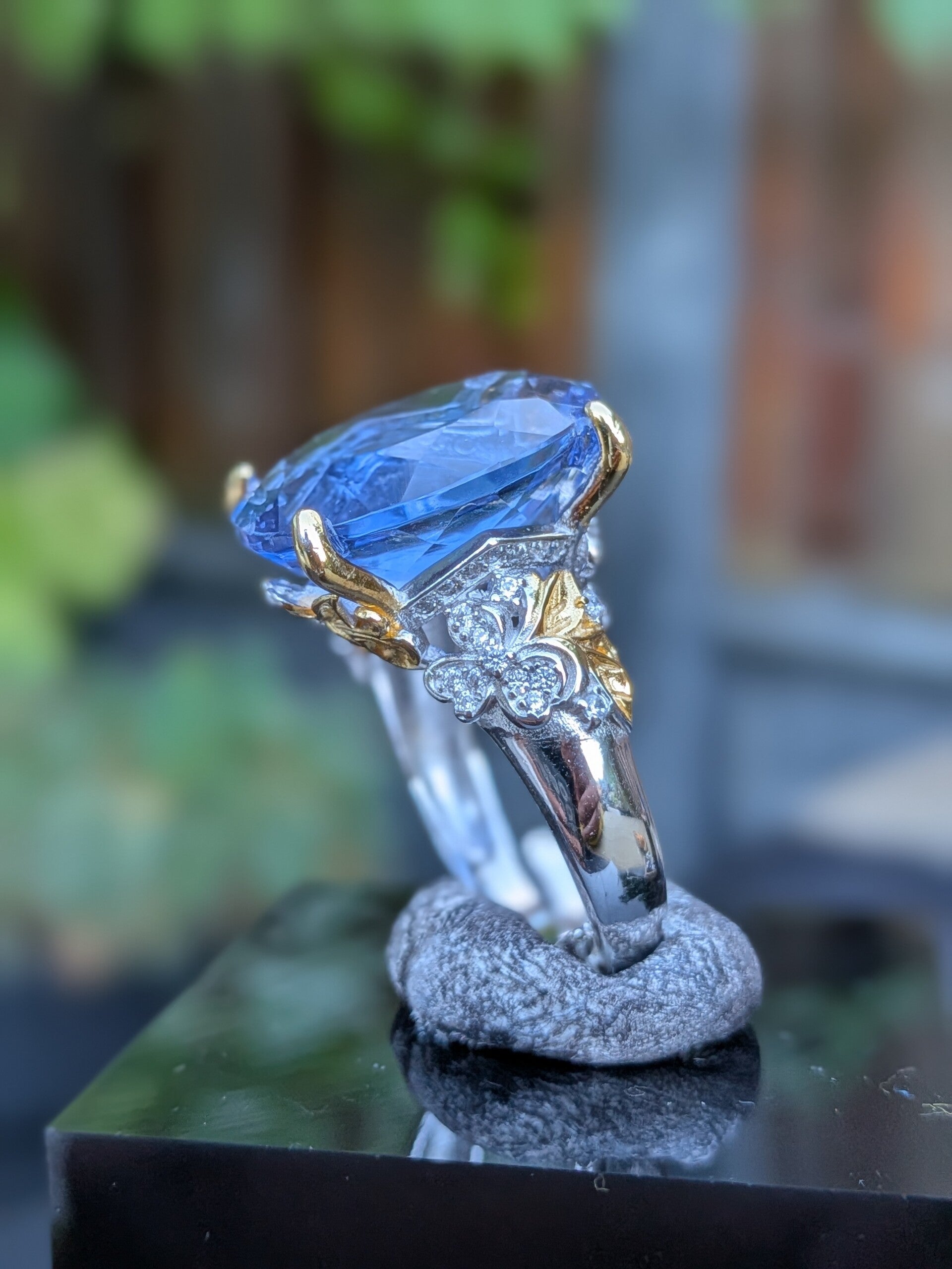 Blauwe fluoriet 925 verstelbare ring oval