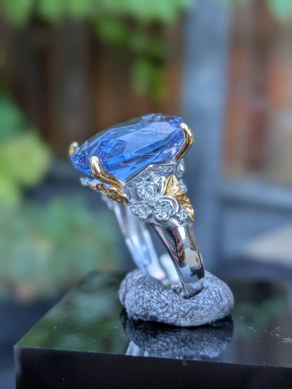 Blauwe fluoriet 925 verstelbare ring oval