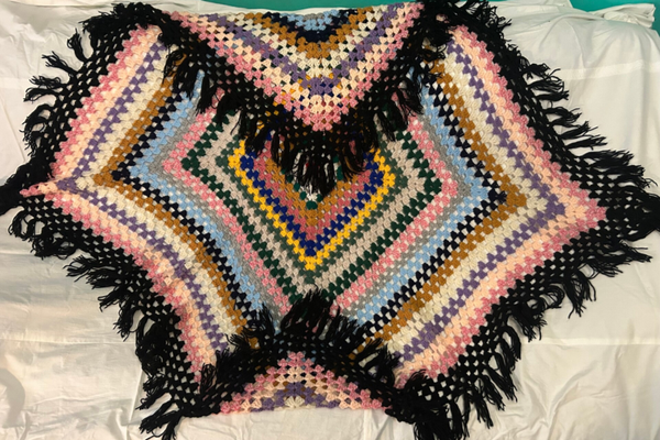 Handmade Crochet Granny Blanket with Fringe