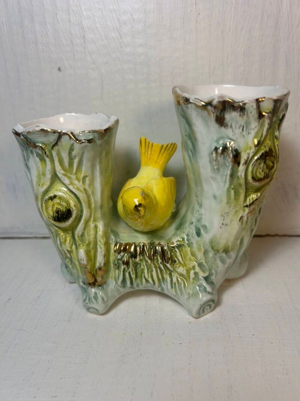 Lovely  Vintage double vase with a yellow bird