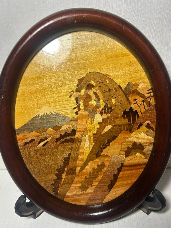 Vintage Wooden Marquetry Inlay Art Plaque
