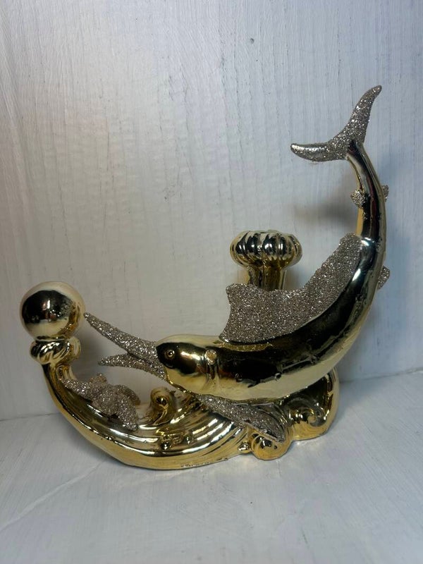 Gilt Dolphin Playing with a Ball Candleholder or vase