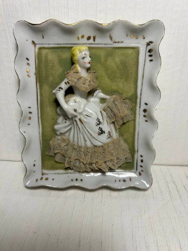 Vintage Ceramic Wall Plaque of a Lady in Period Dress