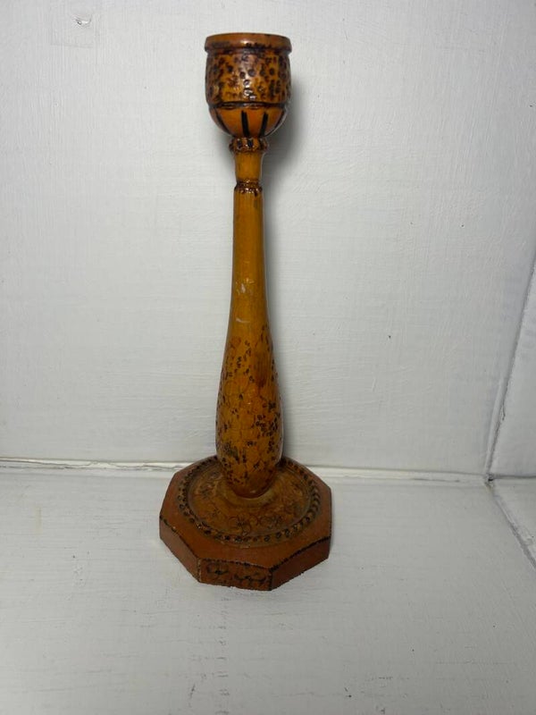 Vintage 1970’s Handmade Pokerwork Candlestick