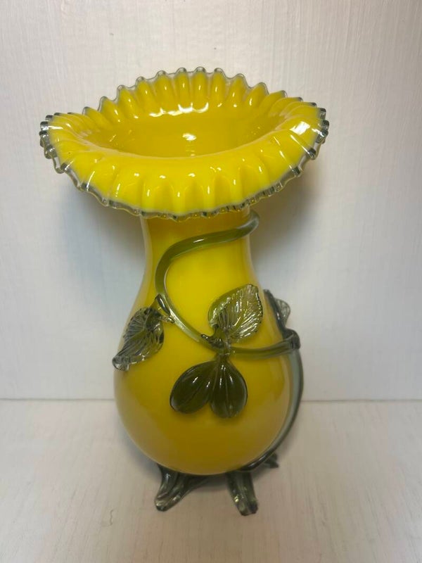 Victorian Custard and Yellow Satin Glass Vase by Stevens and Williams
