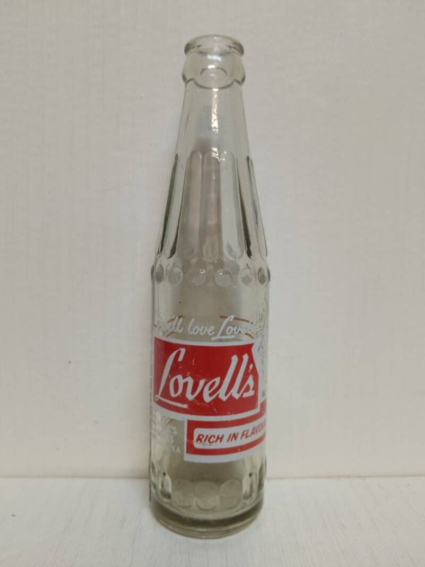 Vintage Lovell's pyro labelled soda bottle.