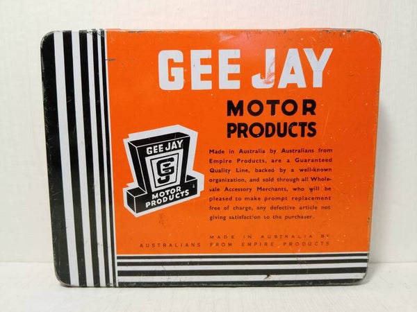 Vintage Gee Jay automotive parts tin.