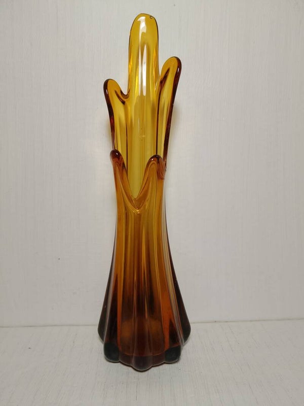 MCM Retro Fluted Amber Glass Vase