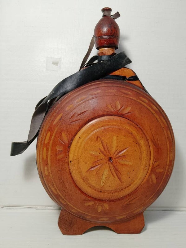 Vintage Wooden Handmade Bottle with Stopper.