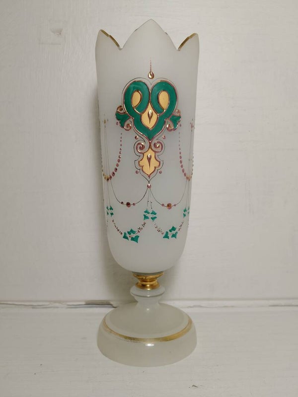 Victorian frosted hand painted vase.