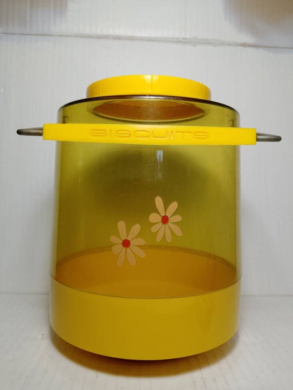 Retro egg yolk yellow plastic biscuit barrel by  Nally of Australia