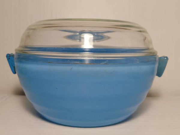 Retro vintage phoenix blue glass lidded oven ware.