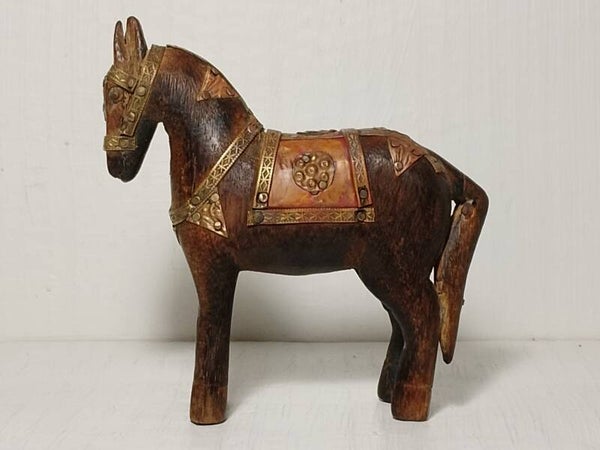 Vintage Hand Carved Wooden Marwari Horse Figurine.