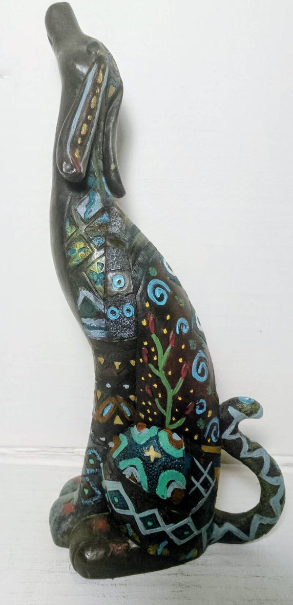 Vintage Hand Painted Greyhound , Sante Fe boho style Resin Figurine.