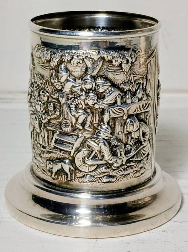 Mid Century Dutch Silver Plated Repousse Toothpick Holder.