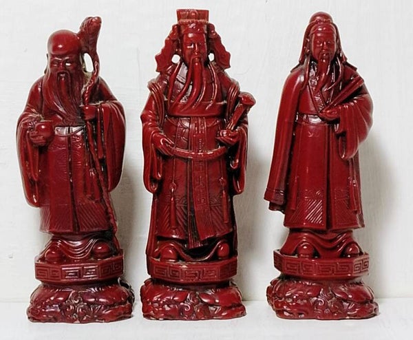 Vintage Red Resin Three Star God's Figurines