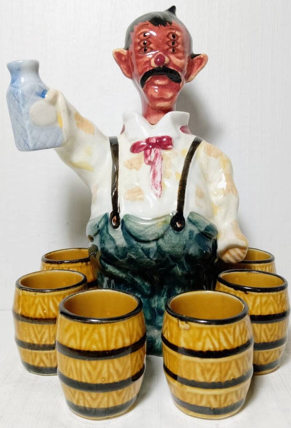 Vintage Mid Century Double Vision Drunk Ma Sake/Liqueur Decanter.