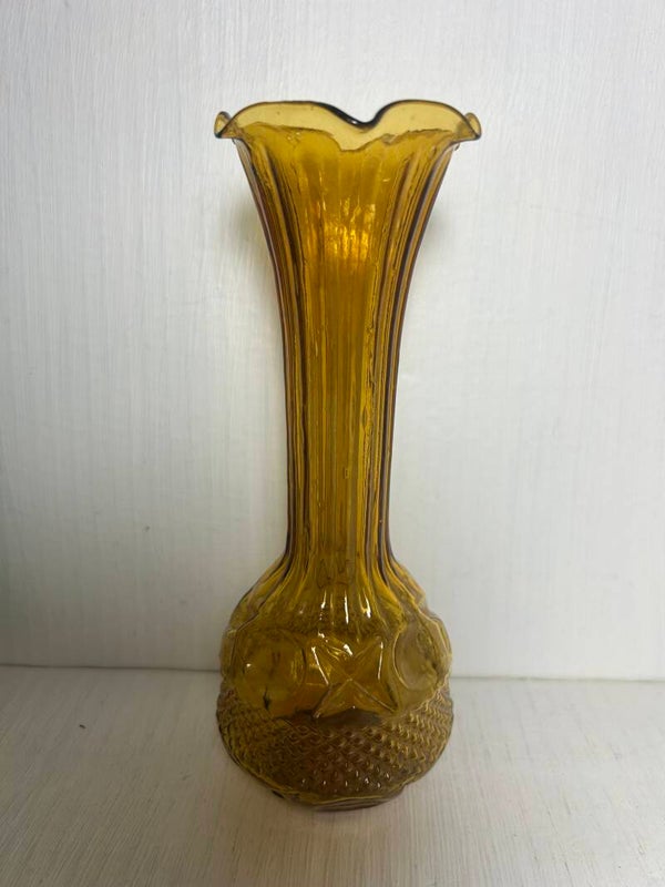 Retro Fluted Amber Glass Vase