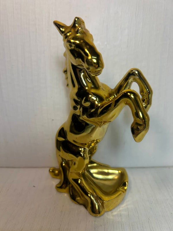 Vintage MCM Gold Rearing Horse Ashtray