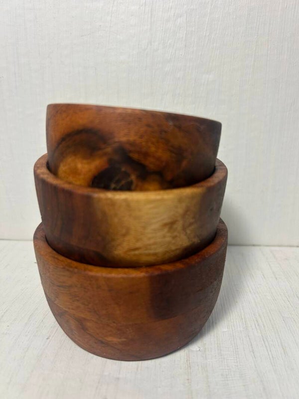 Three Handcrafted Nesting Wooden Bowls