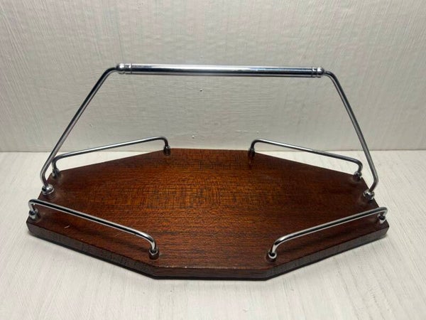 Art Deco Chrome and Wooden Serving Tray