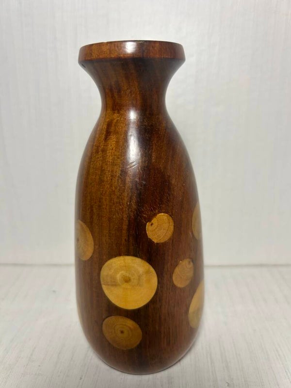 MCM Wooden vase with Wooden Inlayed  circles