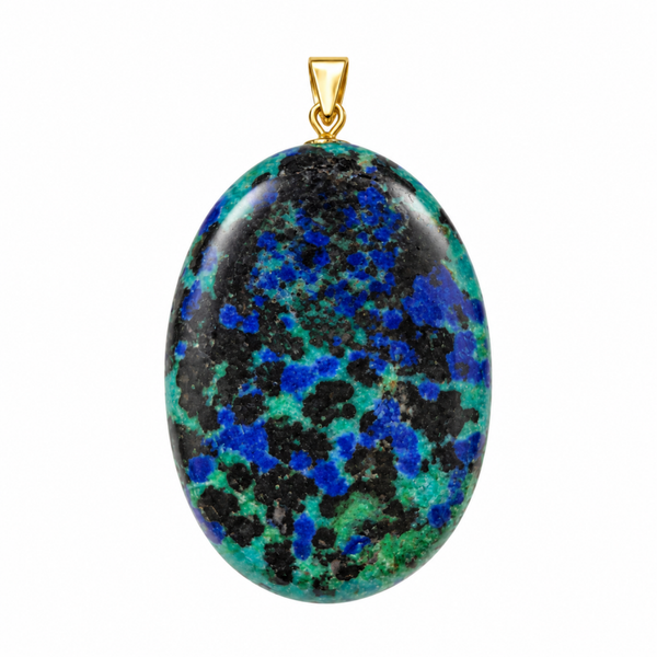 Azuriet & Malachiet hanger cabochon ovaal groot gold plated