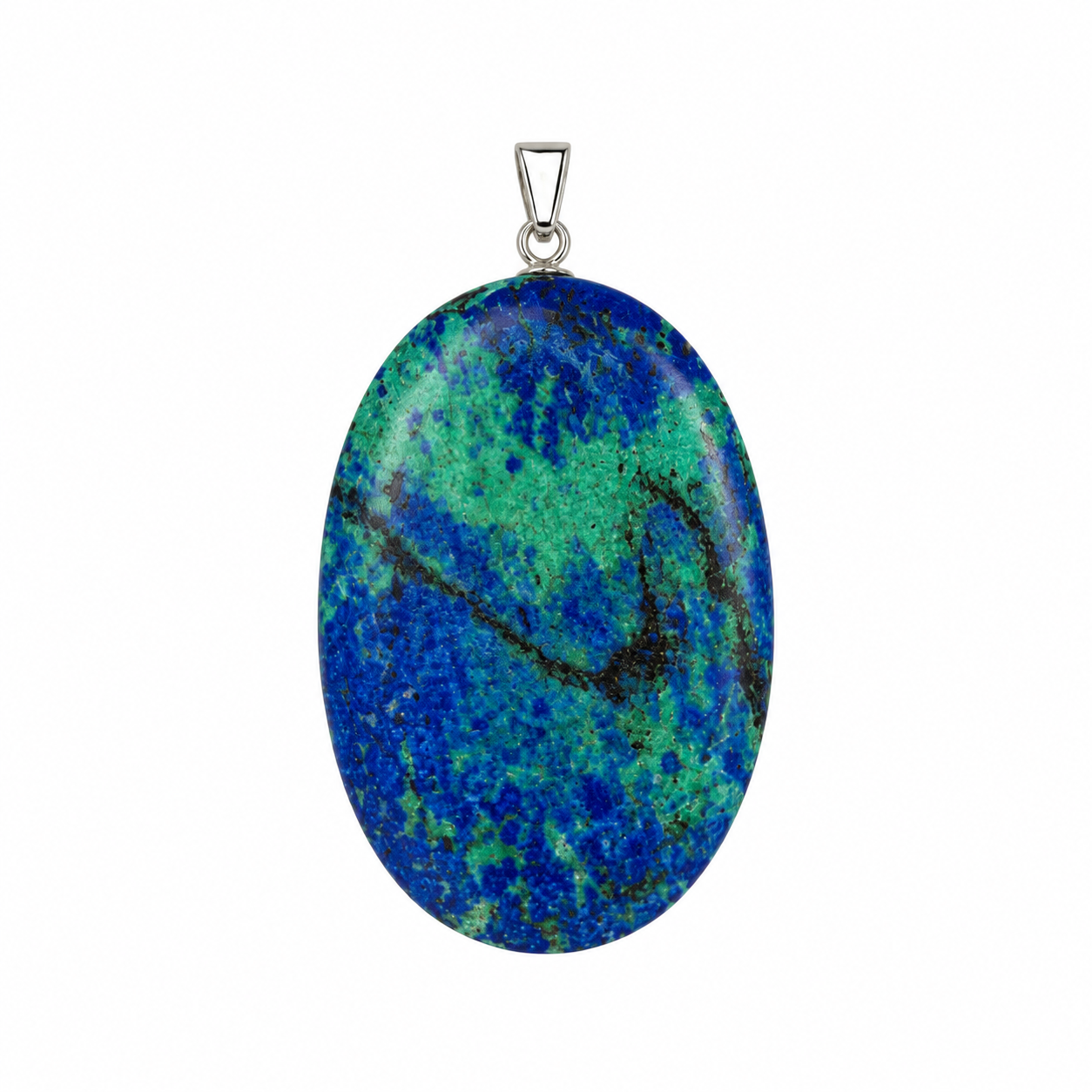 Azuriet & Malachiet hanger cabochon ovaal groot zilver