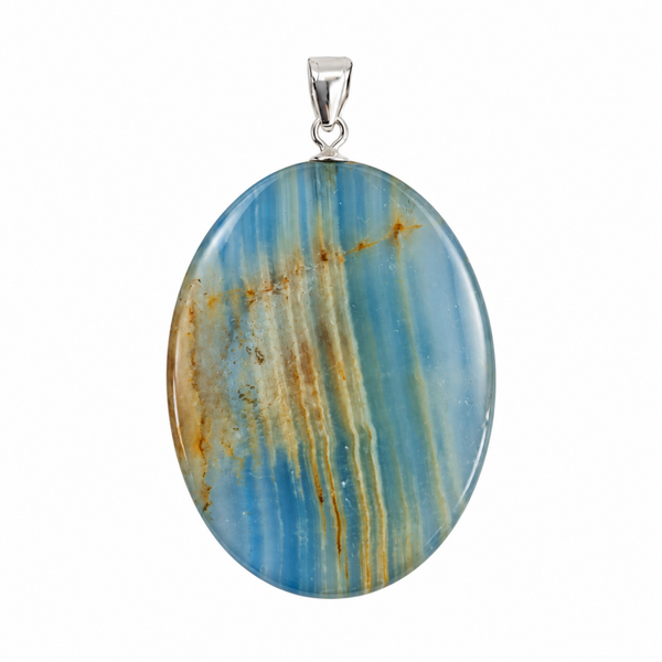 Blauwe Onyx hanger cabochon ovaal groot zilver nr 1