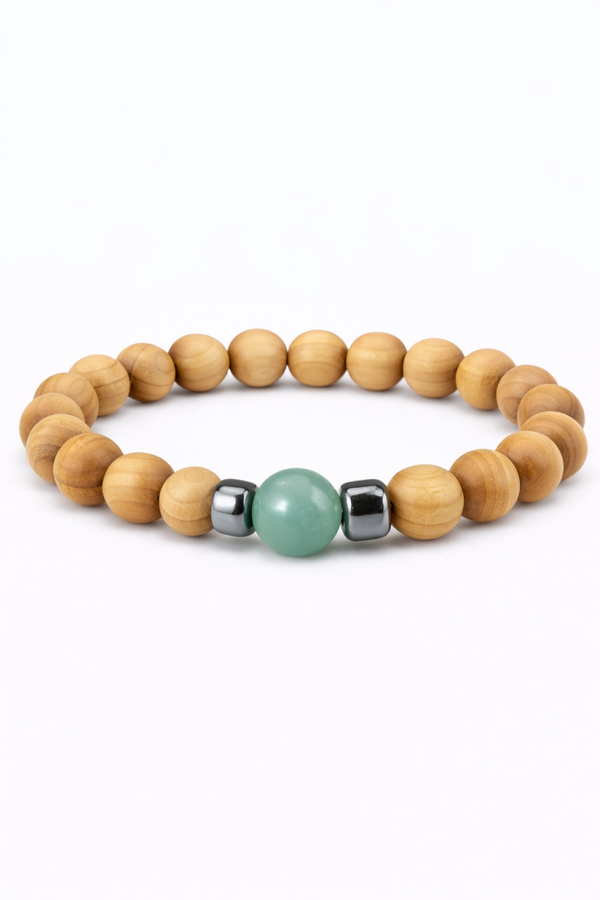 Cederhout armband met Groene Aventurijn-Hematiet 8-10mm
