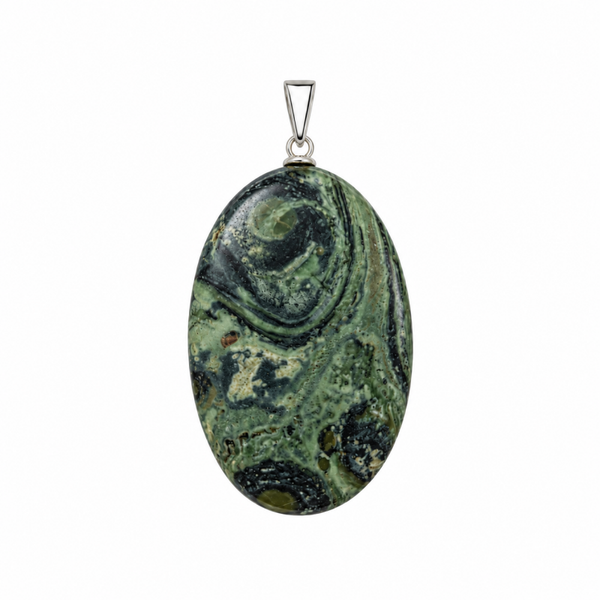 Kambaba Jaspis hanger cabochon ovaal groot zilver