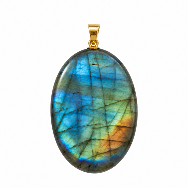 Labradoriet hanger cabochon ovaal groot gold plated