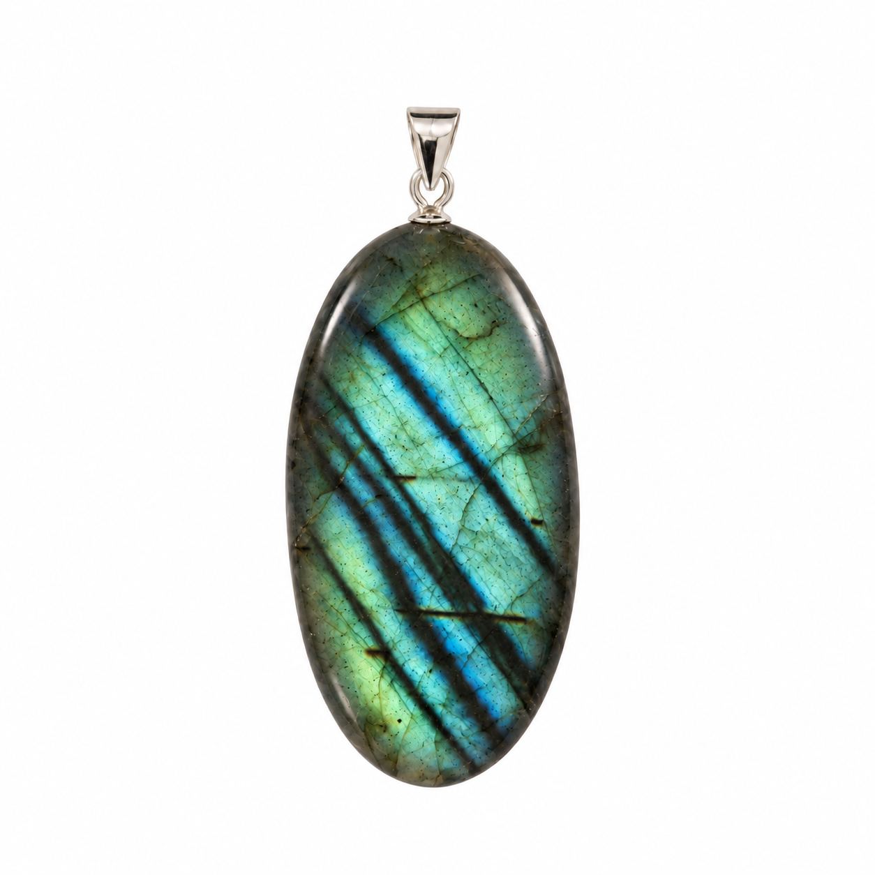 Labradoriet hanger cabochon ovaal groot zilver