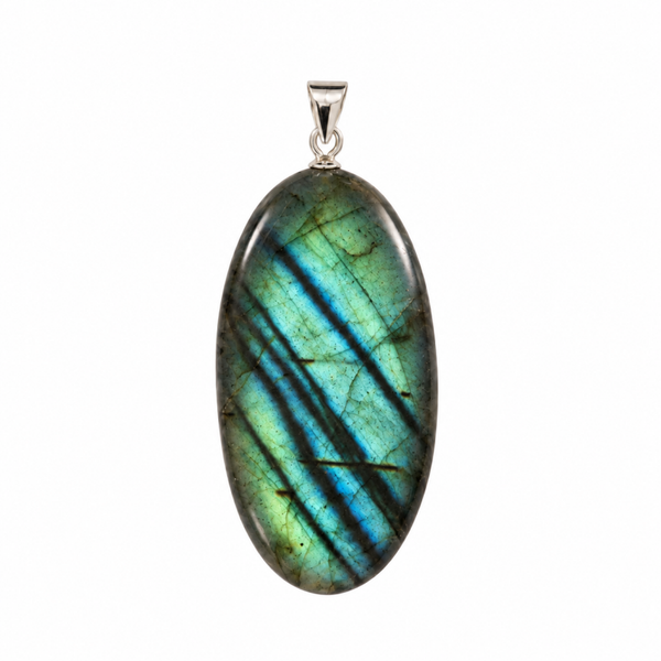 Labradoriet hanger cabochon ovaal groot zilver