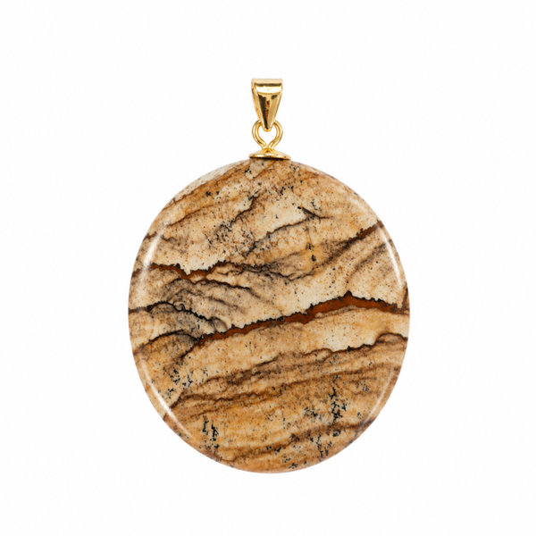 Landschaps Jaspis hanger cabochon ovaal groot gold plated