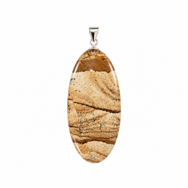 Landschaps Jaspis hanger cabochon ovaal groot zilver