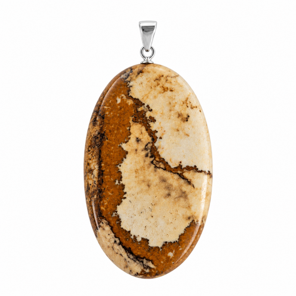 Landschaps Jaspis hanger cabochon ovaal groot zilver nr. 2