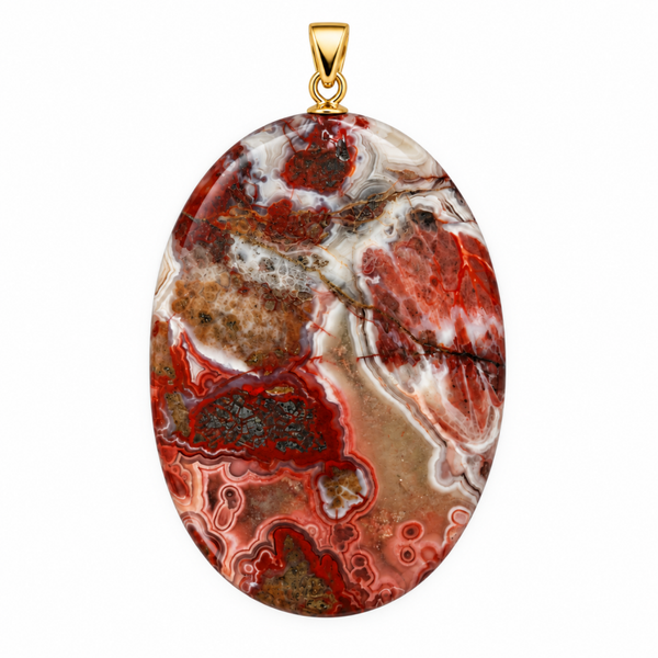 Crazy Lace Agaat hanger cabochon ovaal groot gold plated