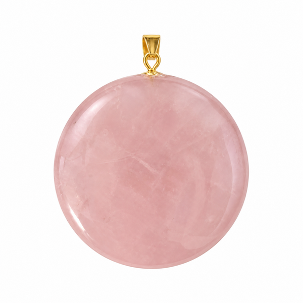 Rozenkwarts hanger cabochon rond groot gold plated