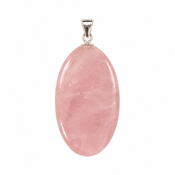Rozenkwarts hanger cabochon ovaal groot zilver
