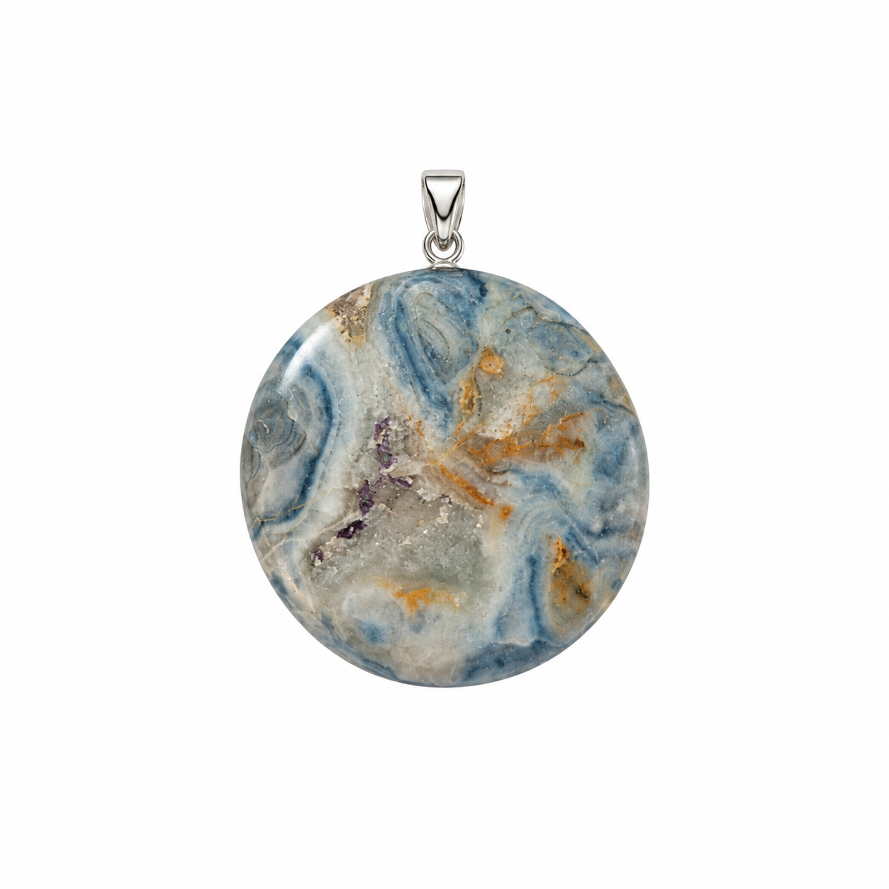 Scheeliet hanger cabochon rond groot zilver