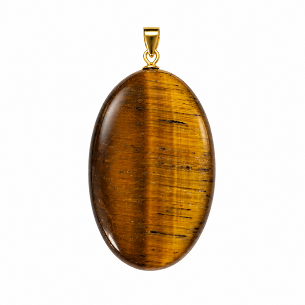 Tijgeroog hanger cabochon ovaal groot gold plated