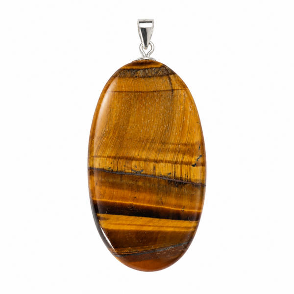 Tijgeroog hanger cabochon ovaal groot zilver